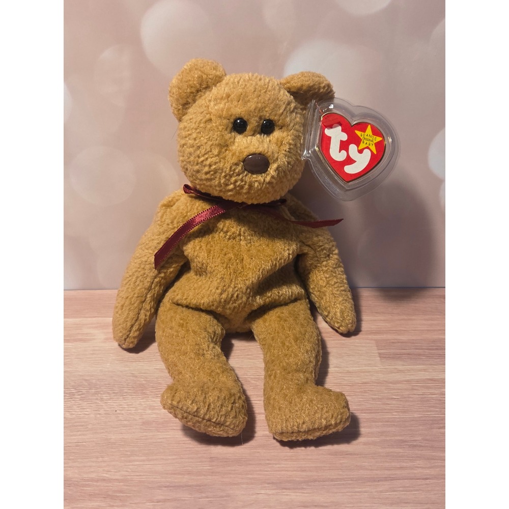 Ty Beanie Baby Curly the Bear Brown Plush Toy with Tags 4052 1996